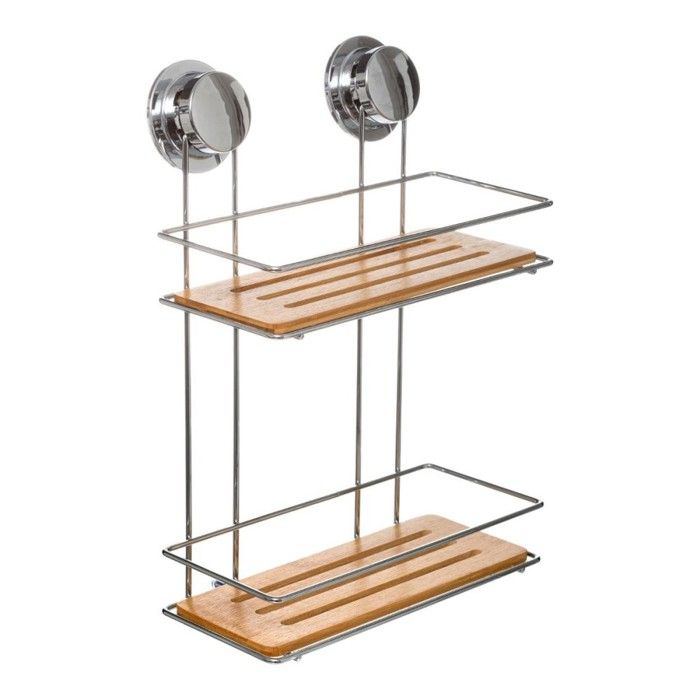 Étagère 2 niveaux Venterra bambou avec ventouse Étagère 2 niveaux Venterra bambou avec ventouse