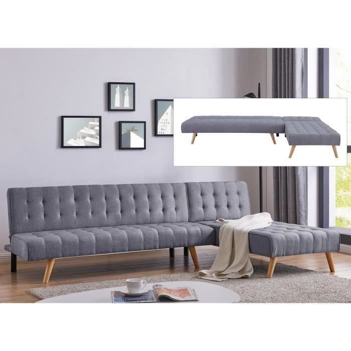 Canapé scandinave convertible modulable avec l’angle réversible en tissu gris FINN