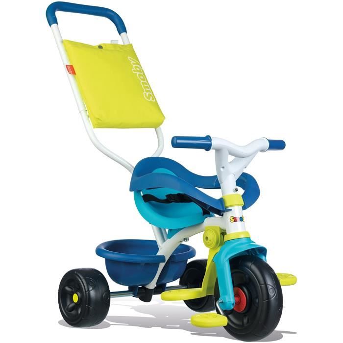 Smoby - Tricycle Be Fun Confort Bleu - Vélo Enfant Dès 10 Mois - Evolutif - Canne Parentale avec Sacoche - Arceau de Sécurité - 7404
