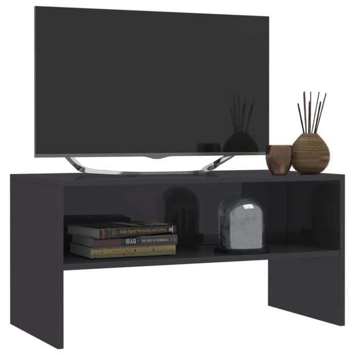 WXS Meuble TV dispose d'un compartiment ouvert Gris brillant 80 x 40 x 40 cm Aggloméré☼1