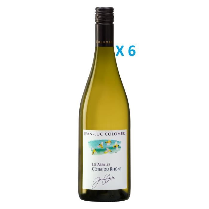 LOT de 6 bouteilles 750 ml Jean-Luc Colombo Côtes du Rhône blanc Les Abeilles 2018
