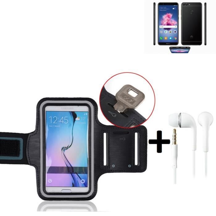 TOP SET: Brassard néoprene pour Huawei P Smart, noir, avec réflecteur + Écouteurs. - Jogging Case cover housse Sport - K-S-Trade