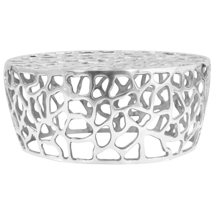 Table basse design scandinave salon contemporain Aluminium moulé 70 x 30 cm Argenté