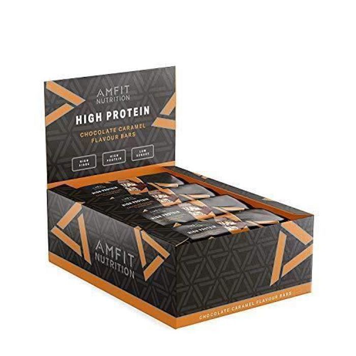 Marque Amazon - Amfit Nutrition Barre protéinée à faible teneur en sucre (19,6gr protéine-1,6gr sucre) - chocolat caramel - Pack de
