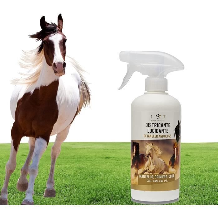 Spray démêlant, nettoyant et lustrant naturel et végétal, 500 ml - pour pelage, crinière, crin et queue de cheval - Nettoie la p401