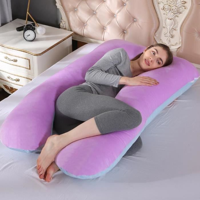 Oreillers multifonctionnels de soutien de sommeil de velours en cristal en cristal de maternité de forme d'U pour des bleu violet