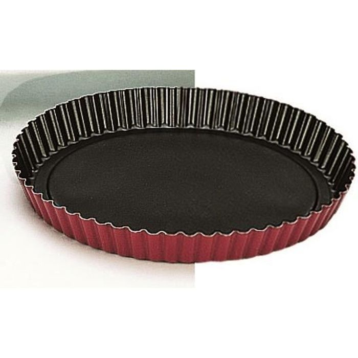 MOULE A TARTE DENTELE 28 cm ALUMINIUM ANTI-ADHERENT EXTERIEUR ROUGE MOUCHETE NOIR PASSE AU LAVE-VAISSELLE