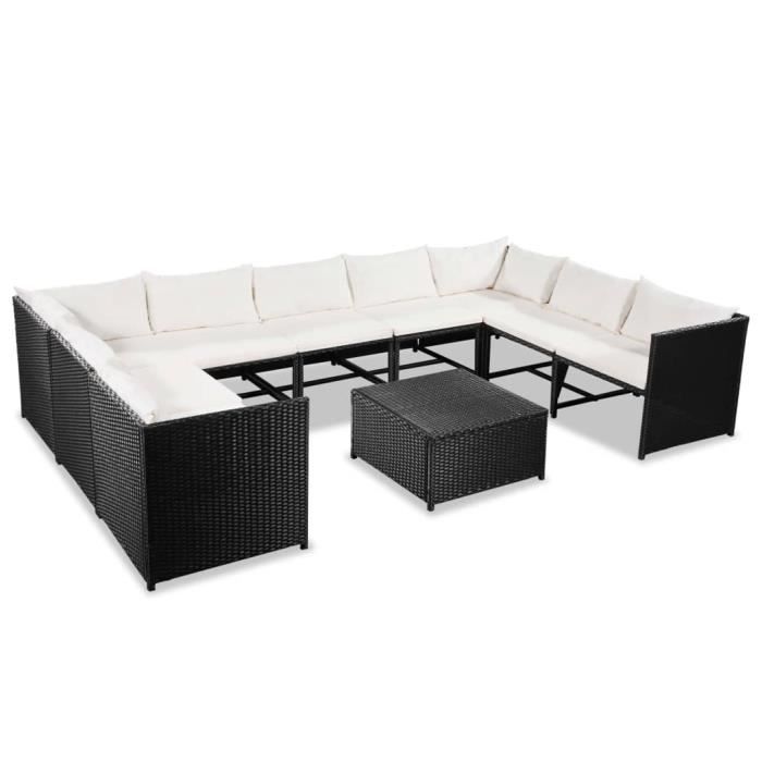 Rainbowin® Salon de jardin 10 pcs avec coussins Résine tressée Noir