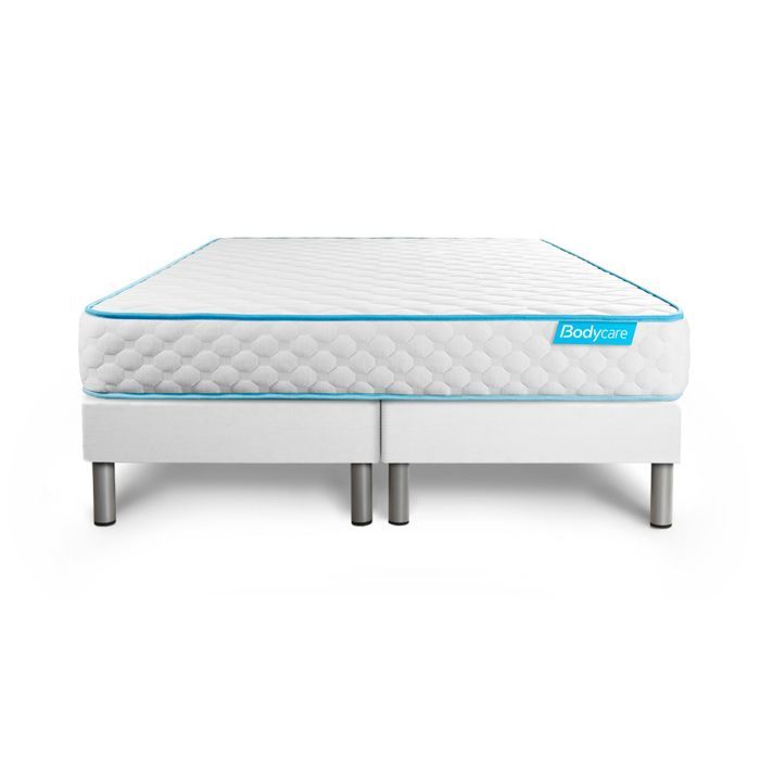 Ensemble sommier matelas 160x200 Bodyone - 19 cm - Confort Très ferme - double sommiers blanc