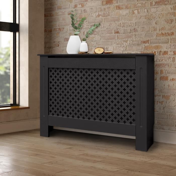 ECD Germany Cache-Radiateur Chauffage Moderne - 112x19x82cm - Noir Étagère en Bois MDF Housse Décorative Robuste Motiv Nid