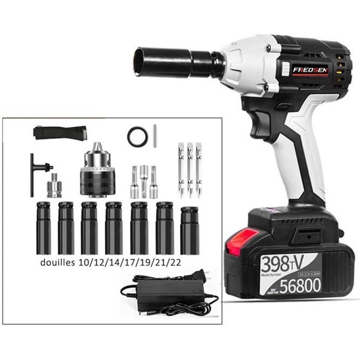 FREOSEN Clé à Chocs Pro Brushless Sans Fil en Coffret + 1 Batteries 20000mAh 4.0Ah + 16 Accessoires