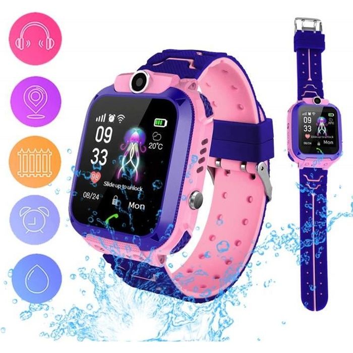 Montre intelligente pour enfants à écran tactile caméra à distance SOS appel anti-perte tracker poignet 2G réseau-rose étanche