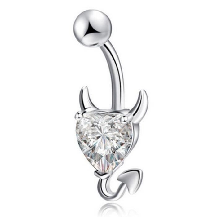 Piercing Nombril - Coeur Du Diable - Acier Chirurgical Argenté Blanc