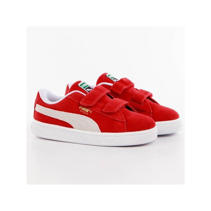 Basket Puma SUEDE CLASSIC XXI V Bébé - Réf. 380564-02. Couleur : Rouge, Blanc. Détails. - Tige en cuir suède. - Fermeture à velcro.