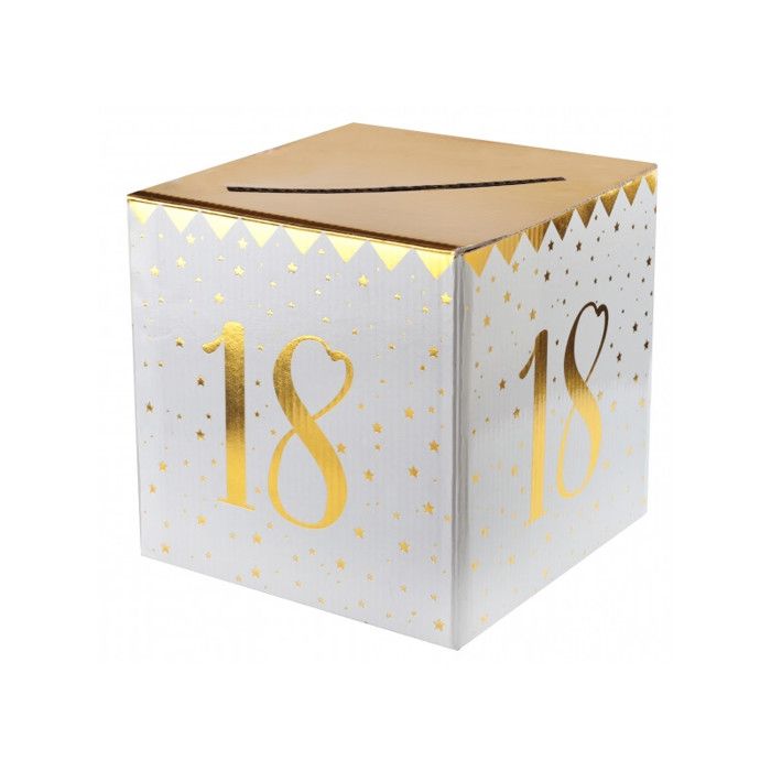 Tirelire 18 ans Joyeux Anniversaire Blanc et Or Multicolor