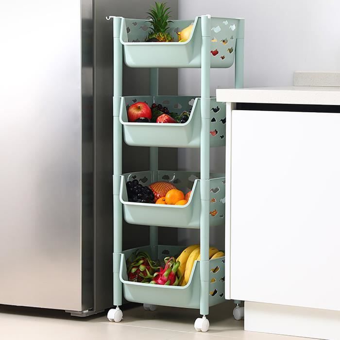 TEMPSA Chariot de service Roulette Desserte de Cuisine pour Légumes Stockage avec 4 Roues vert 4 étages