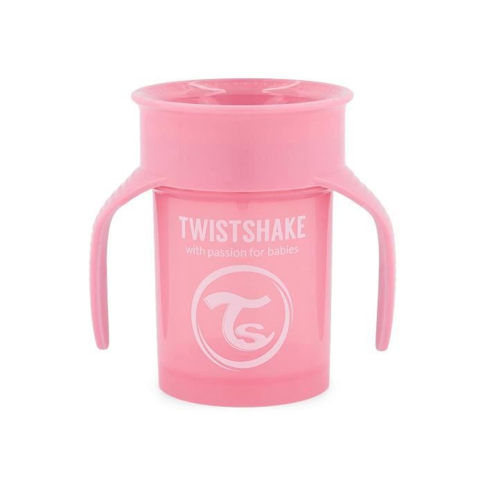 Twistshake 360 Cup Gobelet d'Apprentissage à Boire à Bec 230 ml, Bordure 360° Antifuites, Sans BPA, 6+ Mois et, Rose Pastel