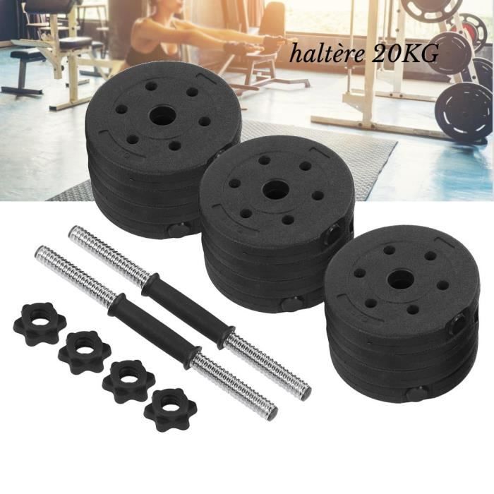 FAE-Ensemble D'haltères Musculation Réglable en Fer de 20 kg avec Barre 41cm pour Entraînement Musculaire et Haltérophilie-FAE1373