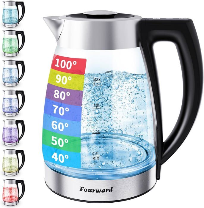 Bouilloire électrique 2L Inox Avec éclairage LED Et Sélection Température, Sans BPA