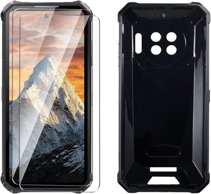 DJUNJUN Custodia per Oukitel WP19 (6.78) Telefono, Nero + Rasparente Cover per Oukitel WP19 Custodia per Telefono in Silicone, Silicone Antiurto Ultra Sottile Temperato Cover-Clear+Nero