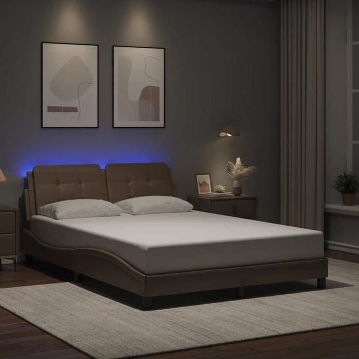 vidaXL Cadre de lit avec lumières LED cappuccino 140x190 cm similicuir lit sommier lit en similicuir meuble de chambre à 3214107