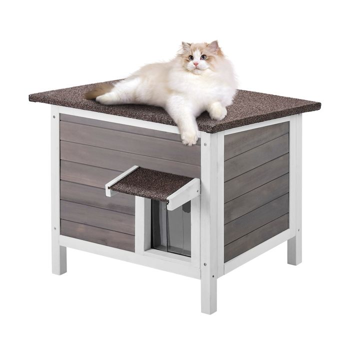 Maison pour Chat Dextérieur Résistante aux Intempéries-VEVOR-610x508x535 mm-Abri Spacieux en Bois à Deux Niveaux pour Chats