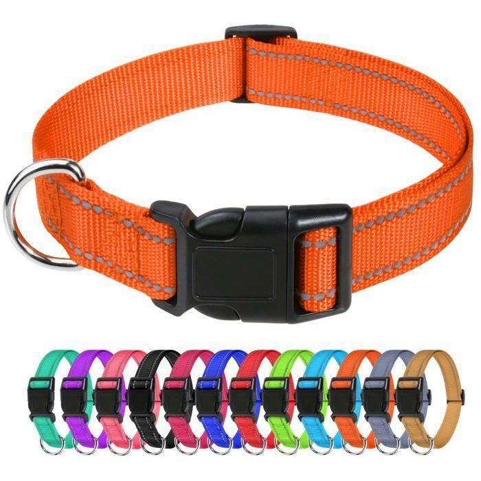 Colliers réfléchissants en nylon pour chien collier classique réglable avec boucle à dégagement rapideorange (S 20 cm/30-40 cm)