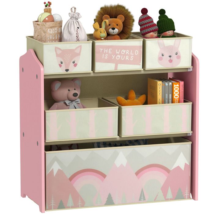 Meuble de rangement enfant ZONEKIZ avec 6 boîtes amovibles en tissu non tissé Organisateur de jouets étagère 63L x 30l x 66H cm Meuble de rangement enfant ZONEKIZ avec 6 boîtes amovibles en tissu non tissé Organisateur de jouets étagère 63L x 30l x 66H cm