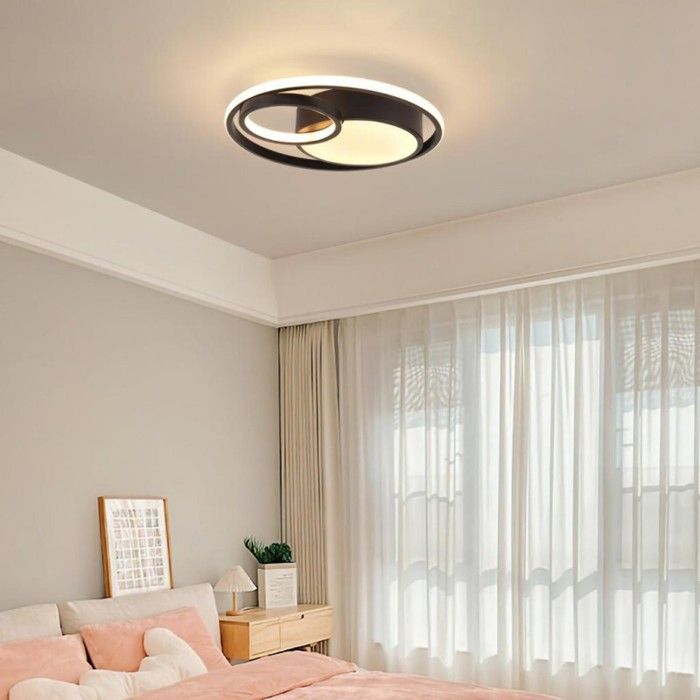 WOTTES Plafonnier LED Moderne - Luminaire Plafond Design Cercle géométrique Noir pour Salon Balcon Loft - Noir Chaud - Ø40*40CM
