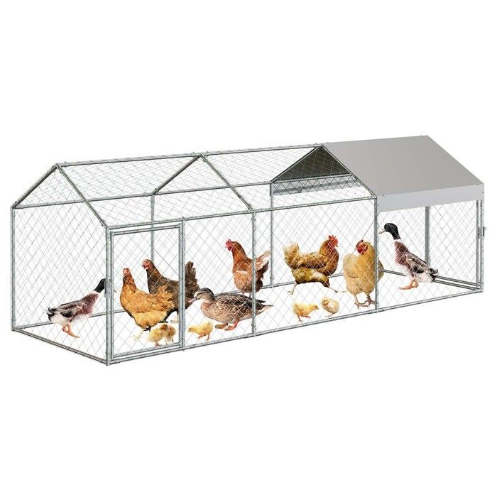 Comparer les prix de Enclos poulailler - LUNSY - 3.4 m², Parc grillagé, 120" x 40" x 40", Acier galvanisé, Espace Couvert - Acier galvanisé