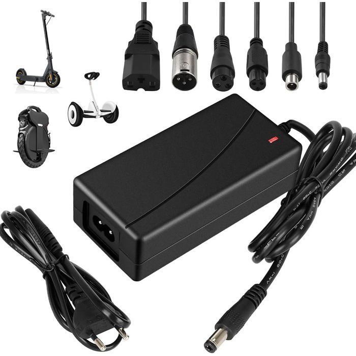 Chargeur 42V 2A Pour Trottinette Électrique - Universel Avec 6 Connecteurs - Compatible Xiaomi
