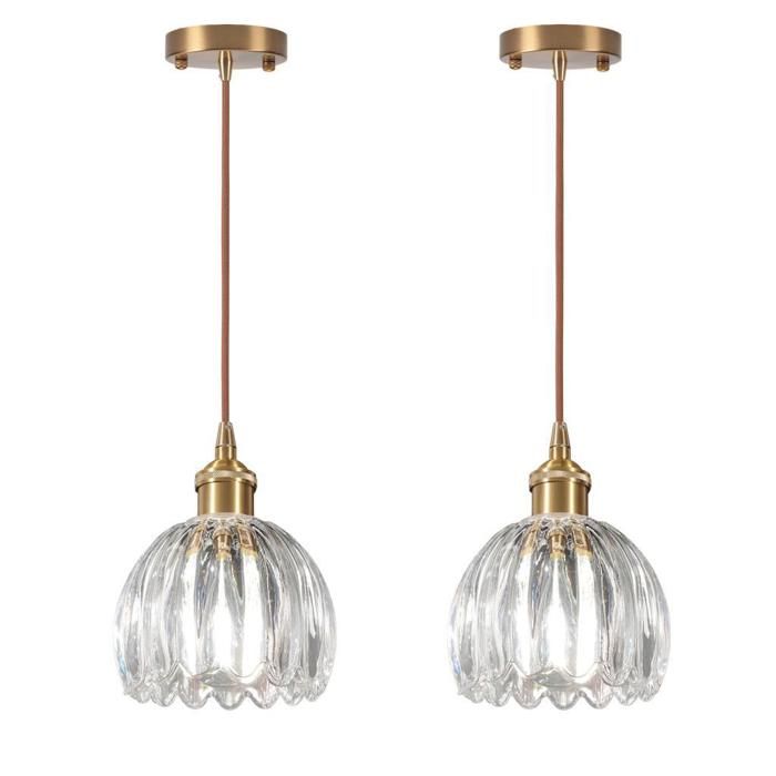 Diday 2pcs Suspension Luminaire IndustrielLustre Vintage Abat-jour en Verre E27 Lampe de Plafond Style NordiqueTransparente