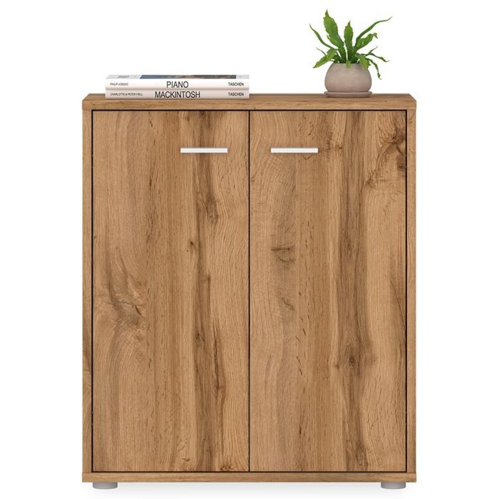 Buffet salle à manger FIRMIN L 60 cm coloris chêne wotan avec 2 portes bahut bas meuble de rangement style moderne