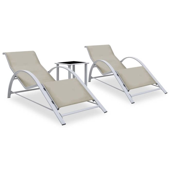 SALE 2025Transat/Chaises longues - lot de 2 - avec table Aluminium Crème - 41x41x45 cm 19 9 Kg 8715
