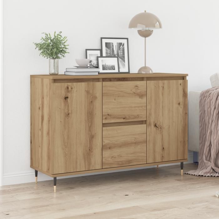 Moderne Buffet Commode Armoire de chambre - avec portes et tiroirs Chêne Artisan 1015x35x70 cm @FR(998257)