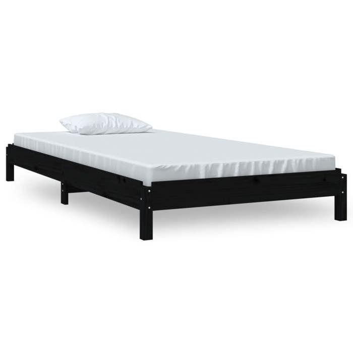 Lit empilable 1 personne - Noir 75x190 cm - Bois de pin massif LL143961