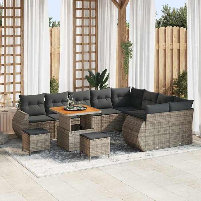 vidaXL Ensemble de canapé de jardin 12 pcs Gris polyrotin 3361913