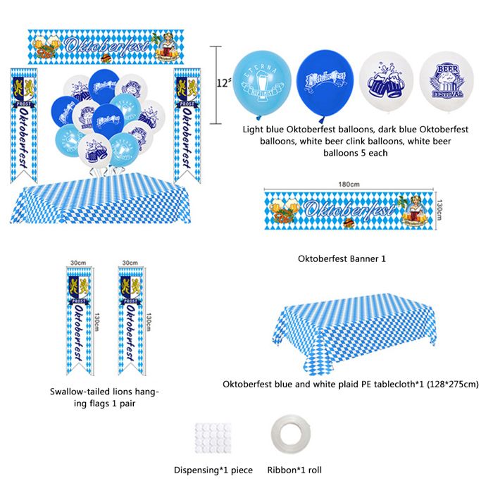LOHAME Set De Décoration Fête De La Bière Oktoberfest - 20 Pièces Avec 18 Ballons Et 2 Bannières De Guirlande Pour Bar, BBQ, Jardin