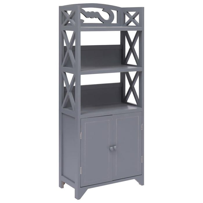 (Gris)Armoire de salle de bain Gris 46x24x116 cm - SIGNOL - Meuble de rangement Bois de Paulownia 877515