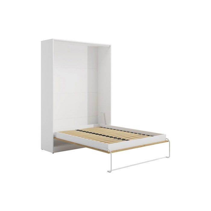 Lit escamotable 160 x 200 cm - Ouverture verticale manuelle - Coloris : Naturel et blanc - BEGANIO