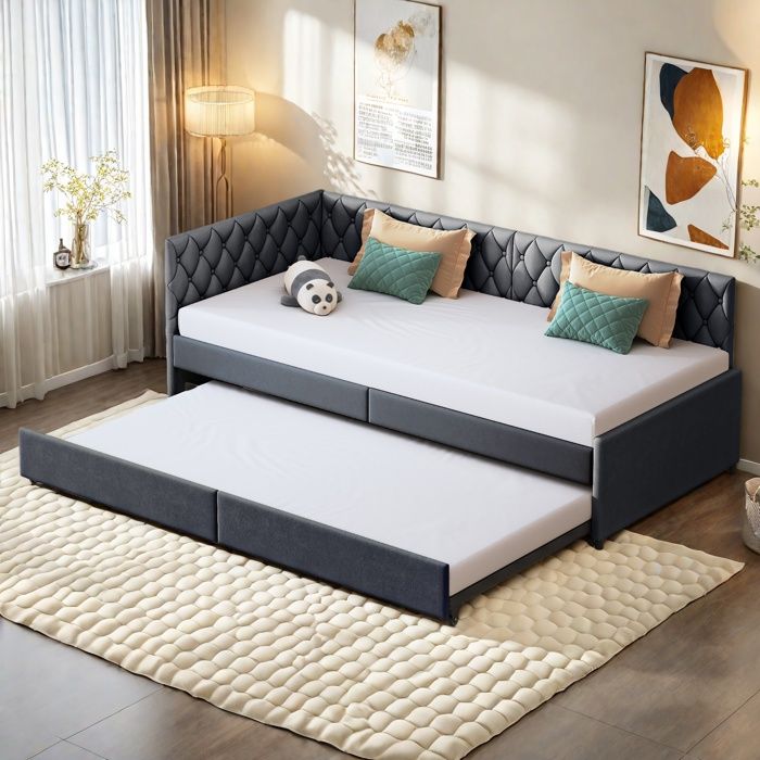 Canapé lit gigogne 90/180x200Canapé Convertible Extensiblelit 2 places convertible avec sommier à lattestissu en veloursgris