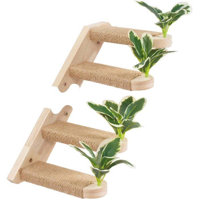 Meilleurs prix pour 2 Lots Étagères Murales pour ChatEscaliers Muraux avec Grattoir en JuteArbre à Chat Mural avec Feuilles (Droite)