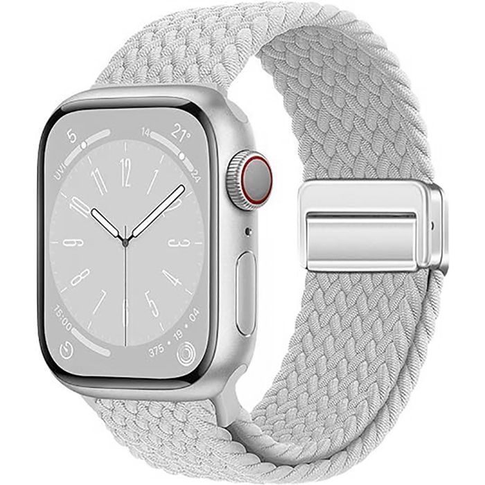 Stravo Bracelet Nylon Tressé Magnétique Élastique Ajustable Sport pour Apple Watch 44/45/46/49mm Series 4-11 SE Ultra - Gris