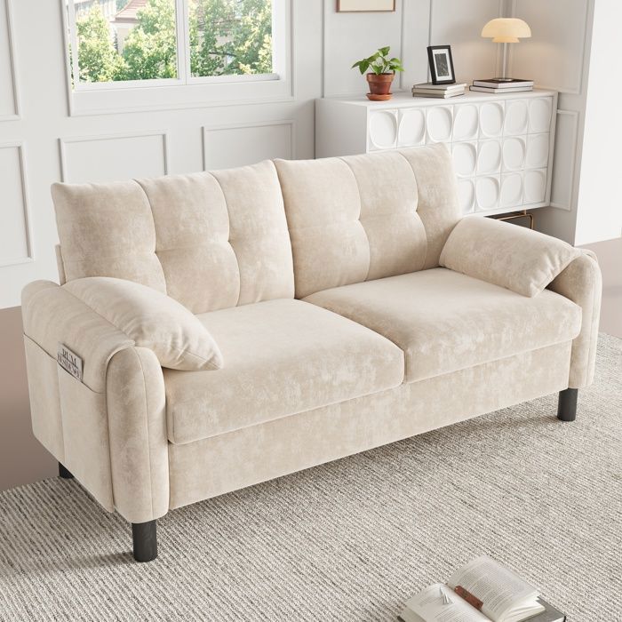 Canapé 2 Places Moderne En Tissu Chenille – 158x80x88,5 Cm, Idéal Petit Salon Ou Chambre