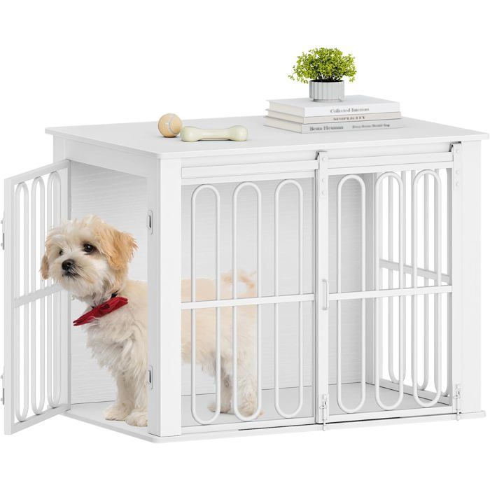 Meilleurs prix pour Cage pour Chien pour la Maison avec Porte Coulissante 2 Portescomme Table dappointpour Chiens de PetiteBlanc 81 × 55 × 624
