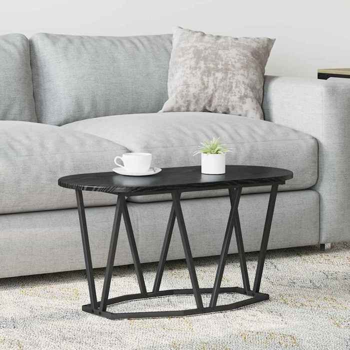 Table basse ovale industrielle loft chêne noir en bois et métal 80 x 40 x 40.5 cm table dappoint pour salon et séjour