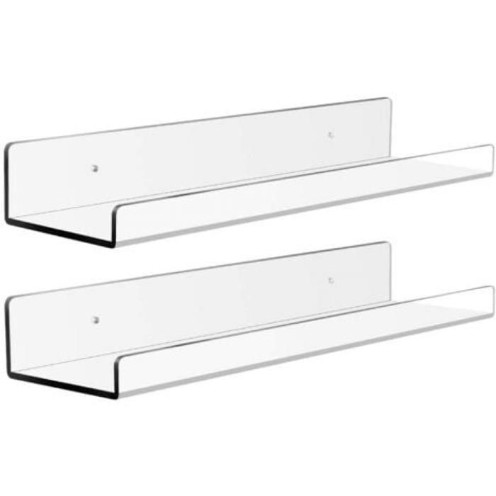 Lot de 2 Étagères Flottantes Transparentes 30 cm Acrylique Murales pour Salle de Bain et Jouets
