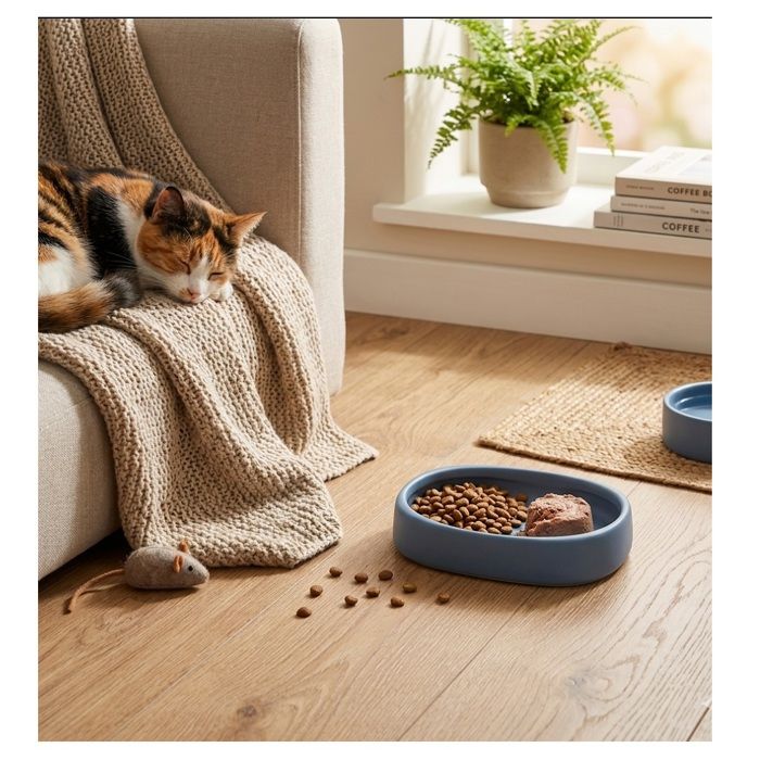 Gamelle rond pour chat nourriture et eau 12 cm Zara bleu