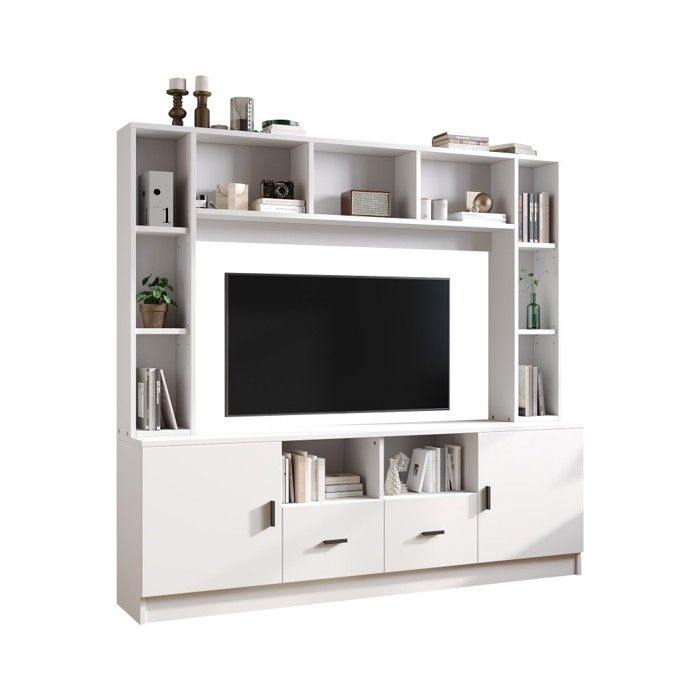 Meuble TV Mural Blanc 180x35x170 cm Vitrine et Placards Tiroirs 11 Compartiments Pour Téléviseur Jusquà 60 Pouces Meuble TV Mural Blanc 180x35x170 cm Vitrine et Placards Tiroirs 11 Compartiments Pour Téléviseur Jusquà 60 Pouces