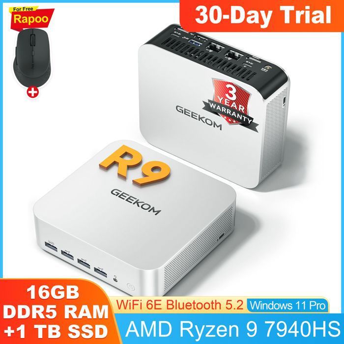 GEEKOM Mini PC A7 Max AMD Ryzen 9 7940HS SSD + DDR5 RAM Évolutif Non LPDDR Lecteur SDWindows 11 Pro - vue 2
